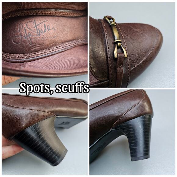Brown Pumps Life Stride Odele Dress Loafer Size 9W Wide Synthetic Buckle Heeled - Picture 8 of 13